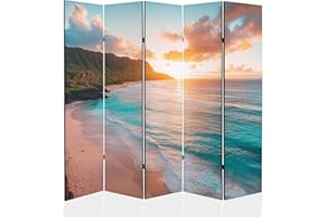 framed concept - Paravent Room Divider Wood 225 x 172 cm 5-Piece Double-Sided Privacy Screen