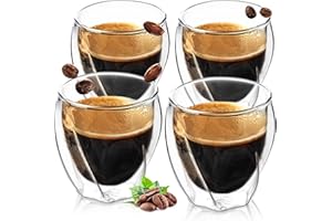 ElbFuchs® Verre double paroi café [4x 250ml] Tasses à café double paroi | Verre isotherme | Tasse café transparente idéal comme cappuccino | Verre café froid | Verres à thé et à café