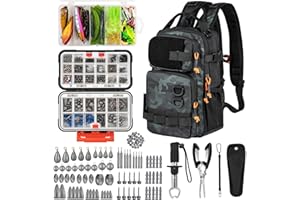 THKFISH 462-teiliges Angelwerkzeug-Set, Rucksack und Angelkasten mit Angelgerät, inklusive Köder, Haken, Senkblei, Zubehör-Set, Zange, Fischlippengreifer, Angelausrüstung und Angelgeschenk für Männer