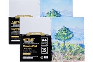 ARTME A4 Canvas Pad 2pk, 10 Sheets 280gsm, for Oil and Acrylic Painting. Triple Primed, Acid Free, 100% Cotton. (A4-2pk)