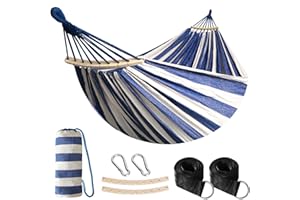 Anyoo Hamaca de Algodón para Jardín con Barra de Madera Curvada de 40 cm Hamaca Cómoda Portátil con Bolsa de Viaje Compacta, Patio Interior/Exterior
