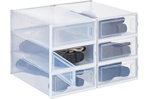 Relaxdays Pudełka na buty, zestaw 6 sztuk, do kozaków, można układać w stos, do rozm. 44,5, otwory wentylacyjne, składane, przezroczyste