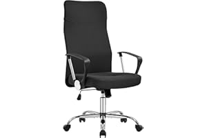 Yaheetech Sedia da Ufficio Ergonomica Poltrona da Ufficio Reclinabile in Tessuto Girevole a Rotelle Altezza Regolabile Schienale Alto con Braccioli Portata 135 kg Nera