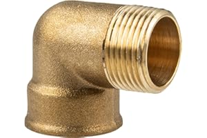 tecuro Messing-Winkel 90° Innen- x Aussengewinde 3/8 Zoll, Messing blank CW617N, nach Trinkwasserverordnung 50930-6