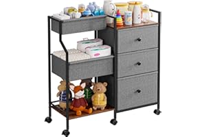 MODANAIS Baby Windel Caddy Organizer, 3-Stöckiger Multifunktionale Wickeltisch Organizer-Rollwagen, Mobiler Babyprodukte Organizer Rollwagen, Neugeborene Windeltasche Organizer, mit Trenner und Schubladen