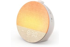 Dreamegg Sunrise Alarm Clock, Reloj Despertador de Amanecer con Modo Favorito, Máquina Ruido Blanco 29 Sonidos, 10 Colores, Luz Nocturna y Pantalla Ajustables, 6 Alarmas&Snooze, Temporizador 5–180 min
