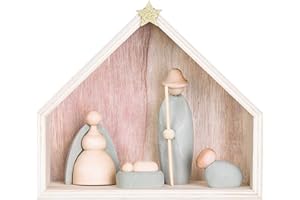 Creative Co-Op Concrete Nativity with Creche (Set of 5 Pieces) Figuren, Holz Zement, Braun, 7.25 x 7, 5