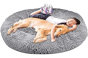 LINRUI XXL Hundebett Orthopädisch Waschbar Rund Haustierbett für Große Grosse Mittelgroße Hunde XL Hundesofa Antistress Waschbar Kuschelig Hundekissen Memory Foam Hoch Oval Donut Labrador Hundehöhle Grau