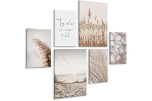 Muralo - Zestaw Obrazów Ściennych na Płótnie w Stylu Boho, Gotowy do Zawieszenia, do Salonu, Nowoczesny, Beżowe, 2 Obrazy 30 x 40 cm i 4 Obrazy 20 x 30 cm