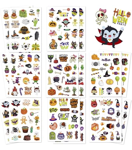 Adesivi Halloween 300+ Pezzi, 14 Fogli, Autoadesivi Per Bambini, Decorazioni Festa, Fantasmi, Streghe, Ragni E Zombie - 3
