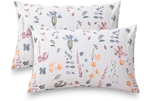 ATsense Poszewka na poduszkę 40 x 80 cm – zestaw 2 szt., 100% bawełna, kolorowy wzór roślinny, kwiaty, z zamkiem błyskawicznym, super miękka i wygodna poszewka na poduszkę
