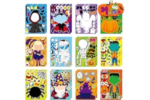 BROMMAT Adesivi Halloween, 24 fogli di adesivi Halloween per bambini DIY, adesivi Halloween autoprodotti impermeabili per regali e feste dei bambini