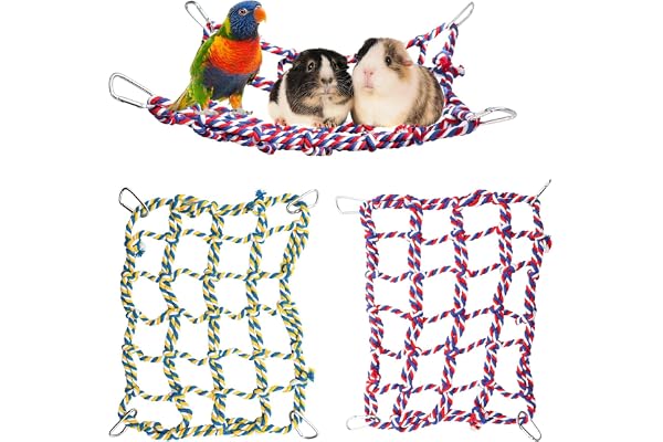 Lot de 2 Filets à Corde Colorés pour Oiseaux - Hamac Suspendu, Échelle et Pont pour Petits Animaux (Rats, Hamsters, Oiseaux, Furets) - Jouet et Décoration de Cage - 28 x 20 cm