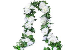 Ksnnrsng Guirnalda Rosas de Seda Artificiales Flores Vides Flores Falsas Colgando Plantas Hiedra Rosa para Colgar en Bodas Hogar Oficina Arco Decoración (2 Unidades, 9 Flores- Blanco)