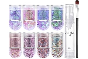 SHENGQIALUN Face Glitter Cosmetic Glitter, 8 Color Chunky Glitters Body HairGlitter with Glue for Body, Cheeks, Hair, Nails, Festival, Stage, Halloween, Party