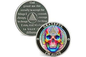 ACGZQY Sobriety Chip, Grateful I Am Alive Skull AA Coin and Medallions Sobriety Coin Recovery Token with Serenity Prayer Sobriety Gifts
