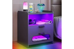 ‎FIGBIRD Figbird RGB LED Nachttisch mit Kabellose Ladestation und 1 USB & 1 Type-C Anschlüssen, Nachtschrank mit 24 Einstellbarer Lichtfarben, Einstellbarer Leuchtdichte und Bewegungssensor (RGB Grey)
