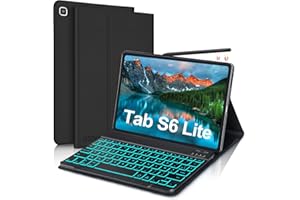 JADEMALL Coque Clavier pour Samsung Galaxy Tab S6 Lite 10,4 Pouces 2024/2022/2020, Clavier AZERTY Bluetooth Rétro-éclairé Détachable avec Coque pour Tablette Samsung S6 Lite, Noir