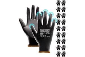 PACIFIC PPE Pacific 18 Pairs Black Safety Work Gloves - Non-Slip PU Coating, Lightweight & Breathable, Ideal for General Work, Gardening, Work Gloves Men & Women Size 10/XL