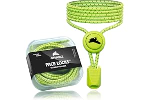 ALPHAPACE Pace Locks z zapięciem na guziki, elastyczne sznurowadła, sznurowadła bez sznurówek, szybkie zapięcie typu slip-on do uprawiania sportu, dla młodzieży i osób starszych, 120 cm, różne kolory, Neonowo-żółte paski W/B, jeden rozmiar