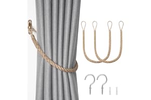Pretty Jolly 2 Pack Natural Jute Rope Curtain Tiebacks Boho Rustic Style Decorative Drape Tie Backs Elegant Hand-Woven Rope Curtain Holdbacks with Metal Hook for Home & Office Drapery (Jute-Rope)