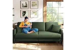 ‎WELZONA Welzona 211cm Sofa 3 Sitzer, Bequeme 3 Sitzer Sofas, Teddy Fleece Sofa Couch, Werkzeugfreier Aufbau Couches für Wohnzimmer, Ganzholz 3er Sitzsofa, Kleine Couch 2 Kissen inklusive, Grün