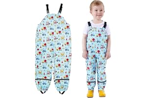 JinBei Enfant Pantalon de Pluie, Garçon Fille Imperméable Coupe-Vent Pantalon, Mignon Motif Respirant Légères Salopette avec Reflechissant et Poches d'extérieur Boue Pluie Pantalons 2-6 Ans