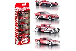 Hot Wheels - Set 5 Veicoli Core Mattel per l'80° Anniversario, macchinine in Scala 1:64 con Decorazioni e Confezione da Collezione, Giocattolo per Bambini, 3+ Anni, JGK08