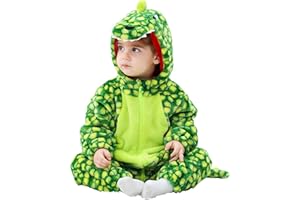 LOLANTA Baby Dinosaurier Drachen Kostüm mit Kapuze, Kinder Flanell Overall, Karneval Kostüm für Kleinkind
