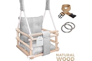 GENERIC LUMALI Indoor Schaukel für Kinder Grau | Baby Schaukel Indoor, Babyschaukel Outdoor - Schaukel mit Kissens - Kinderschaukel für den Garten - Babyschaukel Türrahmen, Schaukel Baby - Holzschaukel