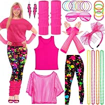 Churgigi Deguisement Annee 80 Femme, Tenue Fluo Tutu Adulte Costume Annee 80 Deguisement Annee 80 90 Couple Avec Accessoire Amz B
