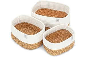 NORDIS DESIGN Aufbewahrungskörbe 3er Set aus Wasserhyazinthe und Baumwolle, Bad Aufbewahrungskorb geflochten als Badkorb zur Badezimmer Aufbewahrung & Bad Organisation weiss