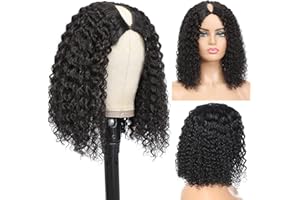 BELUCK Perruque Femme Naturelle Brésilien V Part Wig Human Hair Curly Glueless Wig Human Hair Bouclée Perruque Cheveux Humain Femme Upgrade U Part Wig Human Hair Perruque Naturelle Bob Wig 10inch