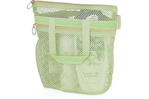 DV Lifestyle Mesh Shower Bag 25 x 26cm Caddy with Zipper & 2 Pockets. Quick-Dry Portable Toiletry Tote for Bathroom, Gym, Travel, Camp, Beach, for Sunscreen, Dorm & College Essentials (Light Green)