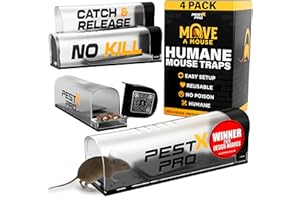 PEST-X PRO Pest X Pro Move-A-Mouse Humane Mouse Traps [4 Pack] - Longer No-Kill Mouse Trap with Safe Upward Door - Easy Setup, Reusable, Indoor & Outdoor Humane Mouse Traps for Mice