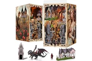 MiniCity Book Nook Kit DIY Miniature Serre-Livres Puzzle 3D en Bois avec Housse de Protection Contre la poussière pour Les Amateurs de Bricolage (Sleeping Beauty)