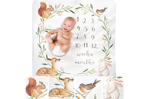 Bubzi Co Coperta Mesi Neonat Copertina Neonato Milestone Decorazione Cameretta Motivo Bosco In Acquerello Regalo Neonato e Baby Shower Copertine Neonati Perfette Per Set Fotografici