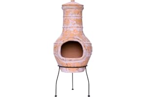 NEXOS TRADING Terrassenofen Gartenkamin Terracotta 85 cm Gartenofen Stahlgestell Feueröffnung20x15 cm Schlotöffnung 26x15 cm robust 19,5 kg Grillkamin