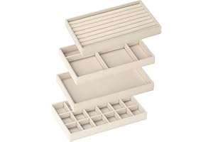 Domkan 4Pcs Plateaux Rangement Bijoux, Rangement Collier,Organisateur Bijoux,Petit Plateau à bijoux,Plateau Bijoux Velours,Plateau Bijoux,Pour ranger et présenter des boucles d'oreilles, des colliers