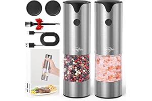 Sangcon Electric Salt and Pepper Grinder Set Stainless Steel,USB Rechargeable Large Capacity Automatic Salt Pepper Grinder,LED Lights,Adjustable Coarseness,for Kitchen, Restaurant, Outdoor