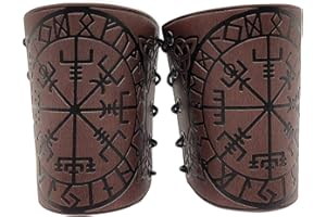 HiiFeuer Viking Vegvisir Embossed Leather Arm Armor 3 Colors LARP Gauntlet Leather Armor Bracer