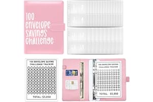 Feliciay 100 Briefumschläge, Sparbuch mit Geldumschlägen, lustige Budget-Herausforderungen für Geld, einfacher Geldordner, Organizer für Paare, Büros, Zuhause, Schule (Rosa)