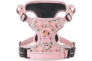 HEELE Pettorina Cane con Motivo Stampato, Riflettente Pettorina Addestramento Cani Anti Tiro con 2 Ganci in Metallo + Comodo Maniglia, Gilet per Cani Regolabile per Camminare, Fiori-Rosa, S