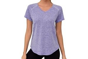 Gyabnw Damen Sport Fitness T-Shirt Kurzarm V-Ausschnitt Atmungsaktiv Funktionsshirt Leichtes Sport Oberteile Damen Top Für Fitness