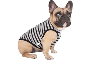 iChoue Bulldog inglese, 100% cotone traspirante, a righe, per Halloween, canottiere per cani di taglia media, canottiere francesi francesi, carlino, Boston Terrier, Pitbull, strisce grigie e nere, XL