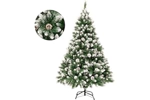 ‎GIGALUMI GIGALUMI Sztuczna choinka z efektem śniegu, 150 cm, 760 gałązek, z zaśnieżonymi gałęziami i szyszkami, w zestawie metalowy stojak