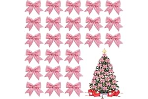 MOTONG 24 Stück Weihnachtsbaum Deko Schleifen Weihnachten Glitzer Weihnachtsbaum Schleifen Weihnachtsbaumschmuck für Familienfeiern Hochzeit Feierlichkeiten Party Dekoration Weihnachten Urlaub (Rosa)