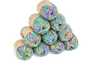 Coopay 10 Gomitolo di Lana per Uncinetto, 450g, Filato per Uncinetto Morbido Multicolore, Filato per Maglieria, Lana Gomitoli per Vestiti per Neonati, Sciarpe, Calzini - Viola Verde