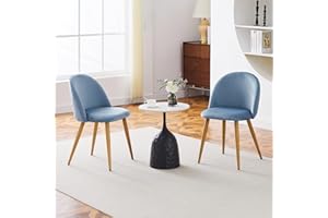 CLIPOP Set of 2 Dining Chairs Light Blue Velvet Kitchen Counter Chairs with Backrest and Wooden Style Sturdy Metal Legs, Lounge Leisure Chairs for Living Room and Office