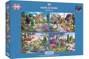 Gibsons Flora & Fauna 4 x 500 Piece Jigsaw Puzzle Set for Adults – Countryside Nature Collection by John Francis – Tranquil Summer Scenes – Premium Sustainable Multi-Box Puzzles Made in the UK/EU